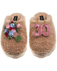 Laines London - Teddy Closed Toe Slippers With 30Th Birthday & Flowers Brooches - Lyst
