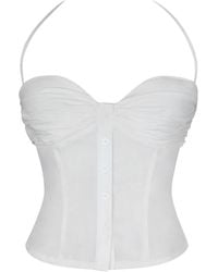 Miss Circle New York - Waverly Cotton Poplin Button-Front Sweetheart Halter Top - Lyst