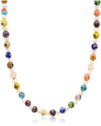 Nialaya - Pearl Necklace With Hand-Painted Glass Beads - Lyst