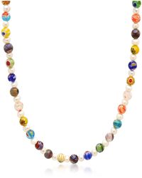 Nialaya - Pearl Necklace With Hand-painted Glass Beads - Lyst