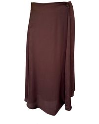 Haris Cotton - Satin Viscose Wrap Skirt With Front Button Chocolate - Lyst