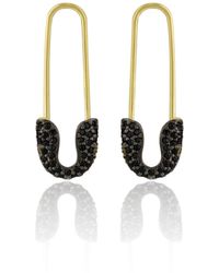 Spero London - Pave Safety Pin Earrings Jewelled Sterling - Lyst