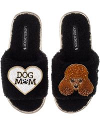 Laines London - Teddy Towelling Slipper Sliders With Tutu The Poodle & Dog Mum Mom Brooches - Lyst