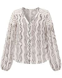 Rose & Nancy - Corinne Cream Waves Print Lace Trim Blouse - Lyst