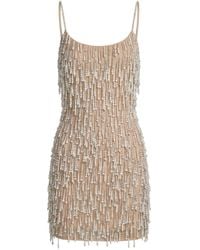 Mac Duggal - Neutrals Pearl Fringe Sleeveless Mini Dress - Lyst