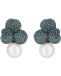 LÁTELITA London - Iris Flower And Pearl Dangle Earrings Aqua - Lyst
