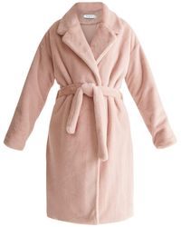 Paisie Oversized Soft Fur Teddy Bear Coat With Self Belt In Pink