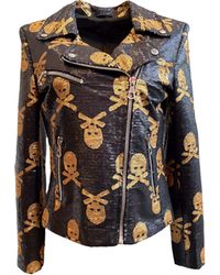 Any Old Iron - Black & Gold Jolly Rodgered Sequin Moto Jacket - Lyst