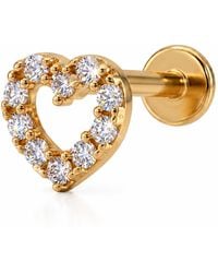 Zahav Jewelry - 14K Solid 18G 8Mm Heart Round Cz Pave Internally Threaded Flat Back Stud - Lyst