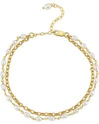LINYA JEWELLERY - Double Pearl Chain Anklet - Lyst