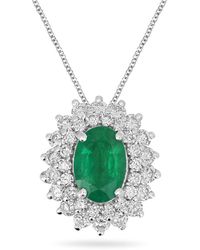 Artisan - Oval Emerald & Diamond Floral Halo Pendant - Lyst