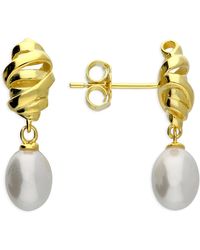 Harfi - Plated Minimalist Twisted Synthetic Pearl Stud Earrings - Lyst