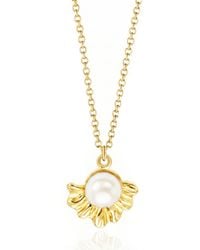 Unaloe - Vermeil Ocean Shell Pendant – Natural Pearl Centre, Textured Marine Life Necklace With Sculpted Coastal Form - Lyst