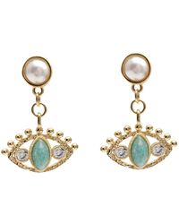 Farra - Evil Eye With Amazonite Stone Earrings - Lyst