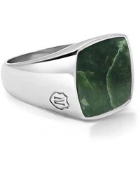Nialaya - Silver Signet Ring With Green Jade - Lyst