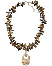Farra - Classical Tigereye With Shell Pendant Necklace - Lyst