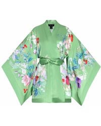 Meng - Paris Watercolour Flowers Silk Satin Short Kimono - Lyst