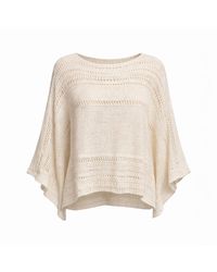 Haris Cotton - Neutrals Knitted Cropped Poncho Ecru - Lyst