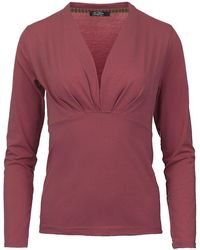 Conquista - Salmon Long Sleeve Faux Wrap Top In Stretch Jersey Sustainable Fabric - Lyst