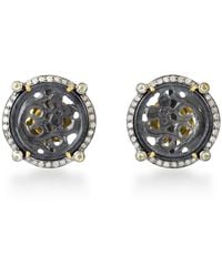 Artisan - Carved Jade 18k Gold Pave Diamond Round Shape Stud Earrings Gold Silver - Lyst