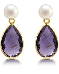 Pearls of the Orient Online - Clara Cultured Freshwater Pearl & Amethyst Drop Earrings - Lyst