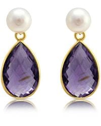 Pearls of the Orient Online - Clara Cultured Freshwater Pearl & Amethyst Drop Earrings - Lyst