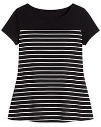 Conquista - A Line Short Sleeve Striped Top - Lyst