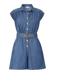 Yumi' - Chambray Cotton Playsuit - Lyst