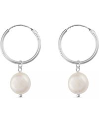 Elk & Bloom - Chunky Sterling Freshwater Pearl Hoops - Lyst