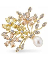 Angel Barocco - Vintage Floral Zircon & Pearl Brooch - Lyst