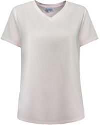 Perlavera - Titi Soft Solid Cotton Spandex Short Sleeve Length V-Neck T-Shirt - Lyst