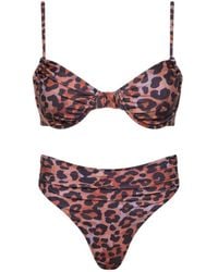 Playaluxe - Capri Ruched Underwire High Waist Bikini Set Leopard - Lyst
