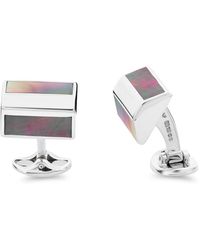 Deakin & Francis Sterling Silver Pyramid Shape Cufflinks With Grey Mother-of-pearl Inlay - Multicolour