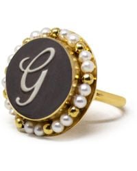 Vintouch Italy - Gold Vermeil Black Cameo Pearl Ring Initial G - Lyst