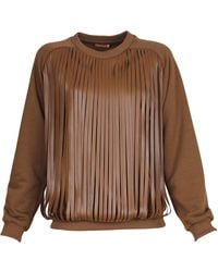 Lalipop Design - Walnut Sweatshirt With Laser-Cut Vegan Leather Fringes - Lyst