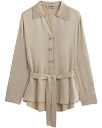 Nocturne - Neutrals Belted Shirt With Statement Buttons - Lyst