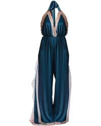 Noblesse Oblige - Petrol Long Open Leg Halter Neck Romper - Lyst