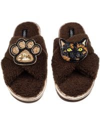 Laines London - Neutrals Laines Neutral Boucle Slippers With Tortoise Shell Cat & Paw Brooches - Lyst