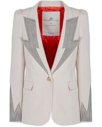 The Extreme Collection - Fitted Single Breasted Puff Sleeves Ecru Cotton Blazer With Strass Hikaru Ecru - Lyst