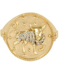 Artisan - Yellow Gold Taurus Zodiac Ring Natural Diamond Handmade - Lyst