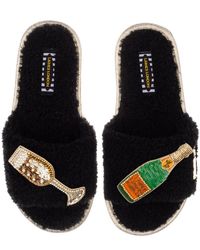 Laines London - Teddy Towelling Slipper Sliders With Laines Champers & Glass Brooches - Lyst