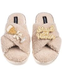 Laines London - Neutrals Laines Neutral Boucle Slippers With Maid Of Honor Brooches - Lyst