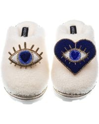 Laines London - Teddy Closed Toe Slippers With Double Blue & Gold Eye Brooches - Lyst