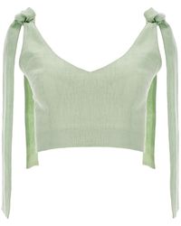 Lita Couture - Bow Strap Linen Crop Top In - Lyst