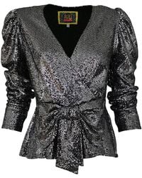 Lalipop Design - Dark Silver Sequin Blouse With Peplum Hem - Lyst