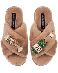 Laines London - Neutrals Classic Laines Slippers With Champagne & Glass 70Th Birthday Brooches - Lyst