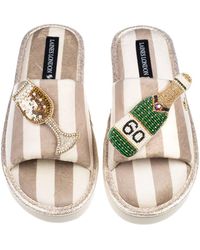 Laines London - Neutrals Flatform Stripe Open Toe Slippers With Champagne 60Th Birthday Brooches - Lyst