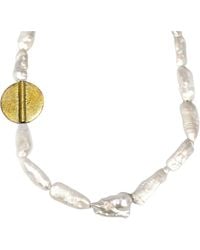 Rachel Nathan - Neutrals Biwa Pearl & Brass Medallion Necklace - Lyst