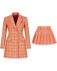 Richa Sharma - Neutrals Luxury Handcrafted Co-Ord Set – Double-Breasted Blazer And Pleated Mini Skirt - Lyst