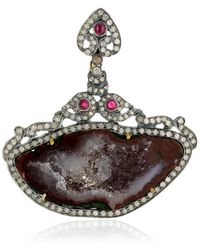 Artisan - Ruby Gemstone Pendant Pave Diamond 18k Gold 925 Sterling Silver Jewelry - Lyst